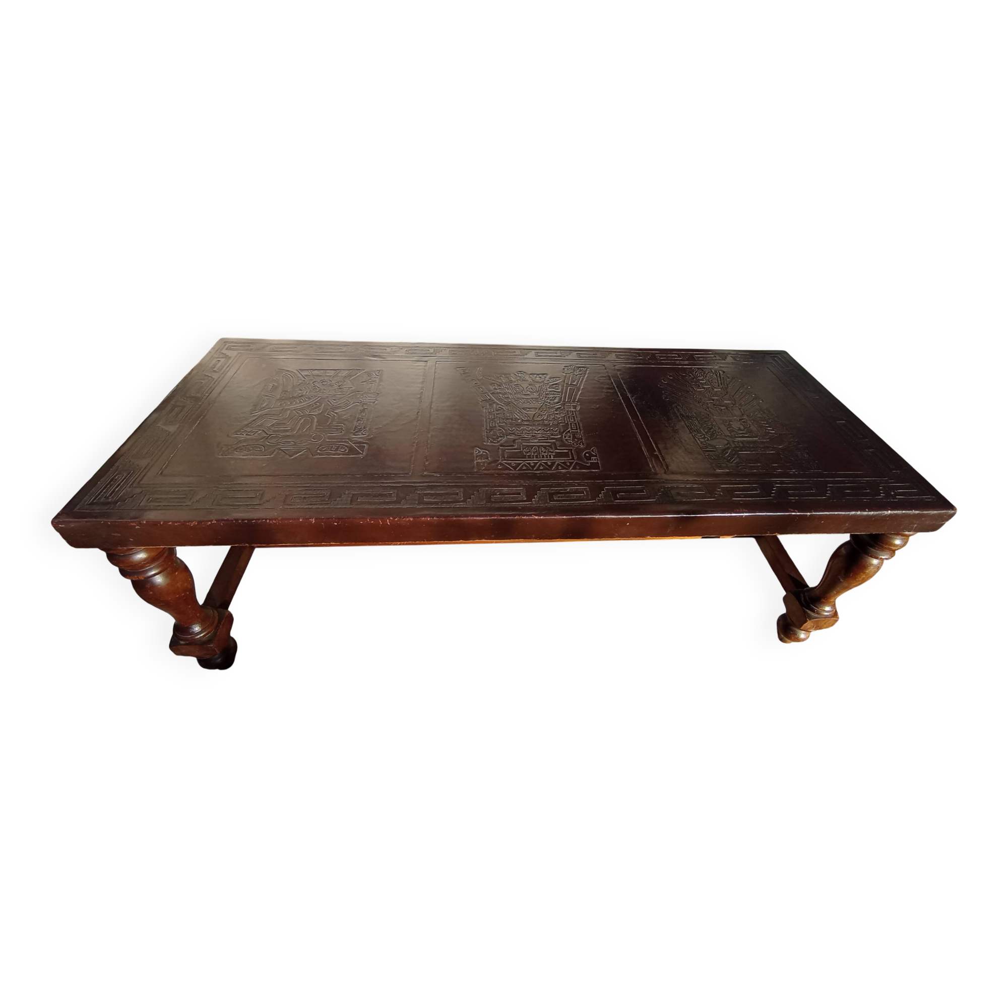 Table cuir et bois origine du perou