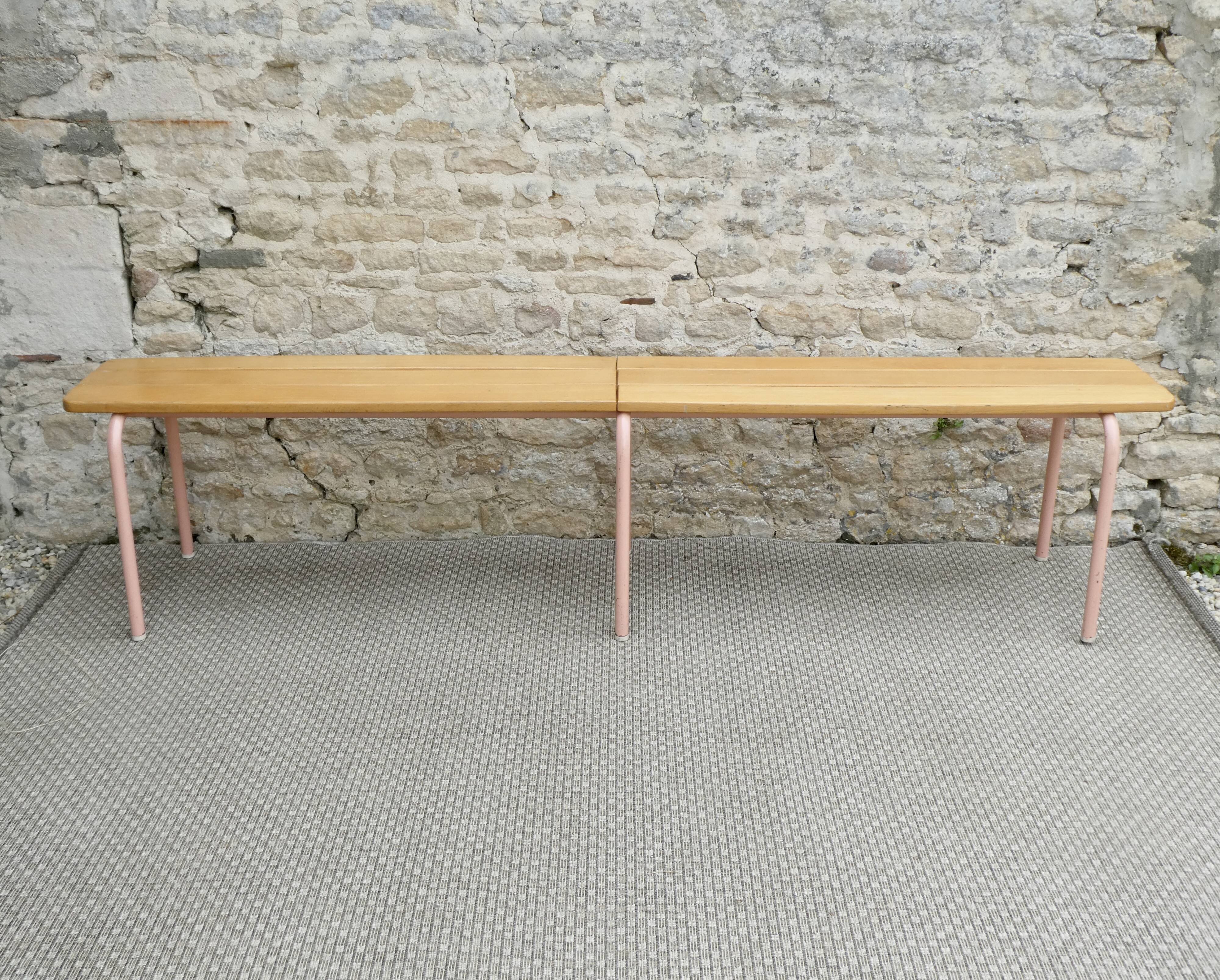 Wooden and metal school bench from the 80s