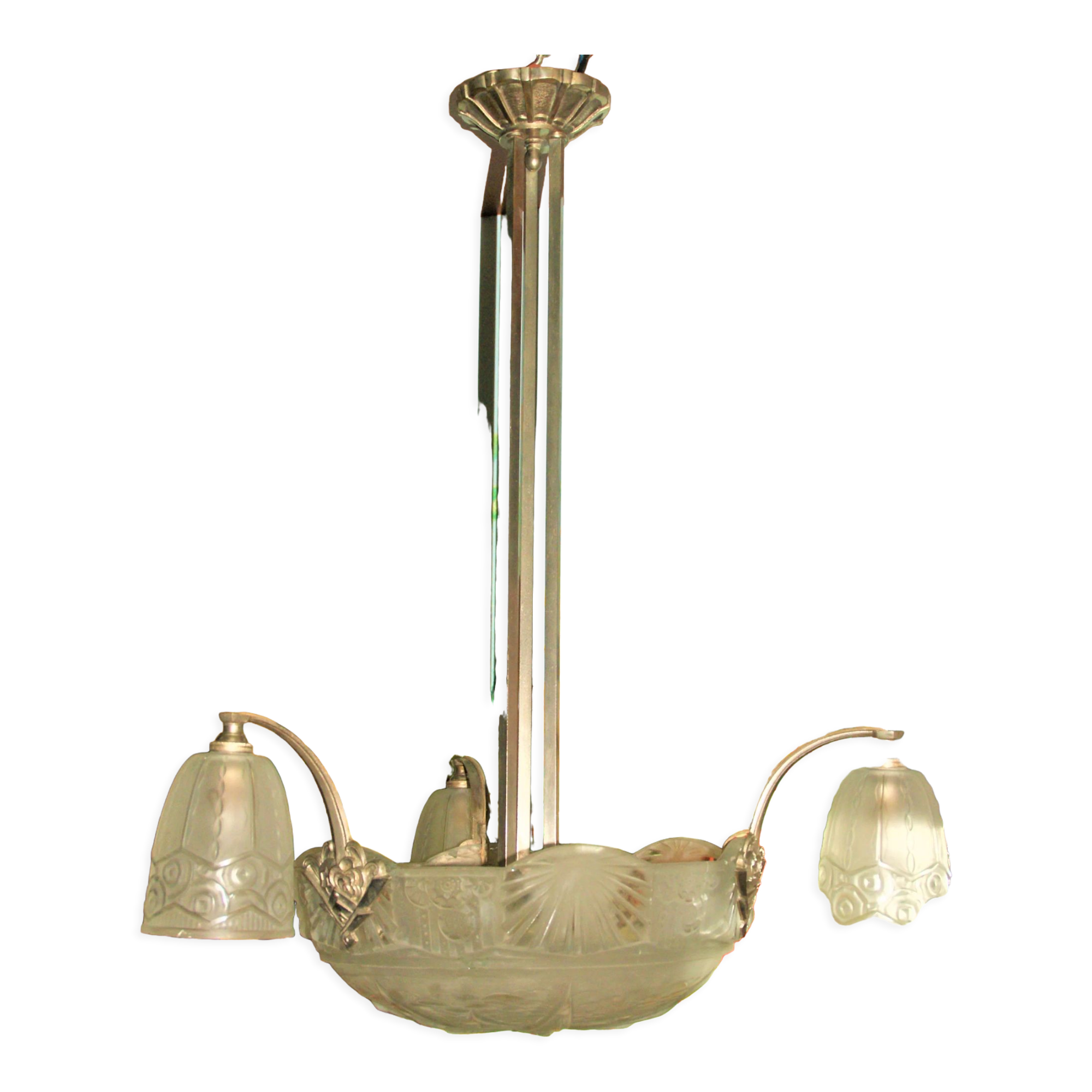 Art Deco frosted glass chandelier by the Muller brothers