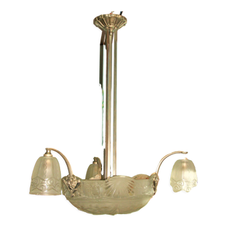 Art Deco frosted glass chandelier by the Muller brothers