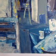 Artist's studio. Original lithograph signed in pencil.