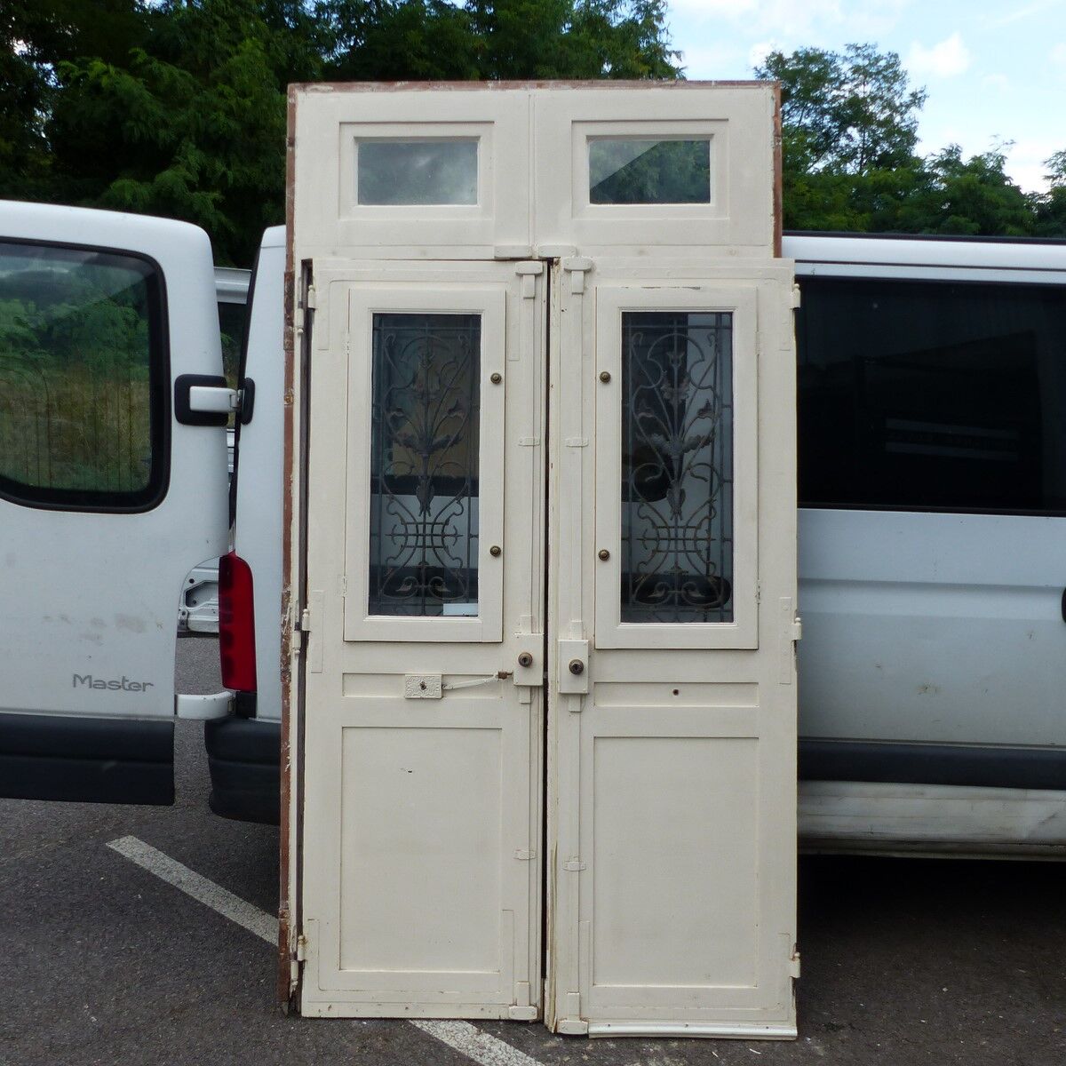 Porte d entrée en chêne 2 battants avec cadre et imposte