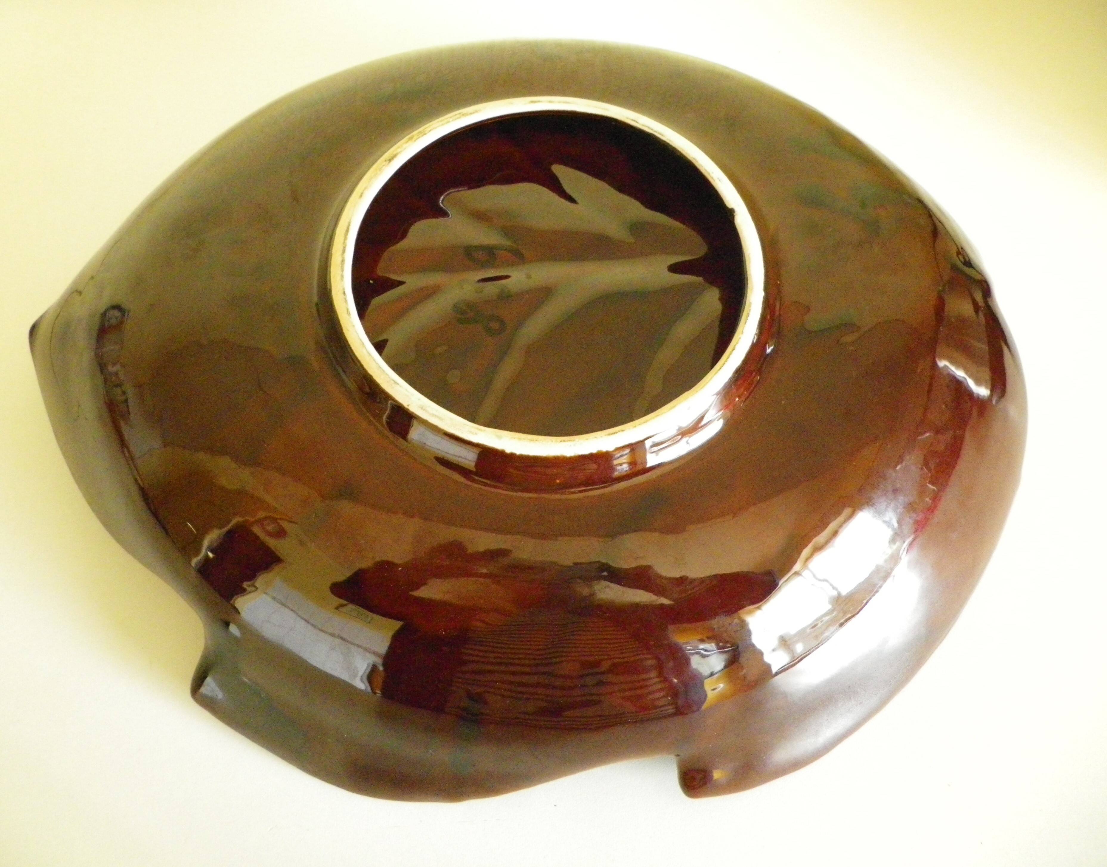 Vallauris dish, hand-made ceramic, leaf shape