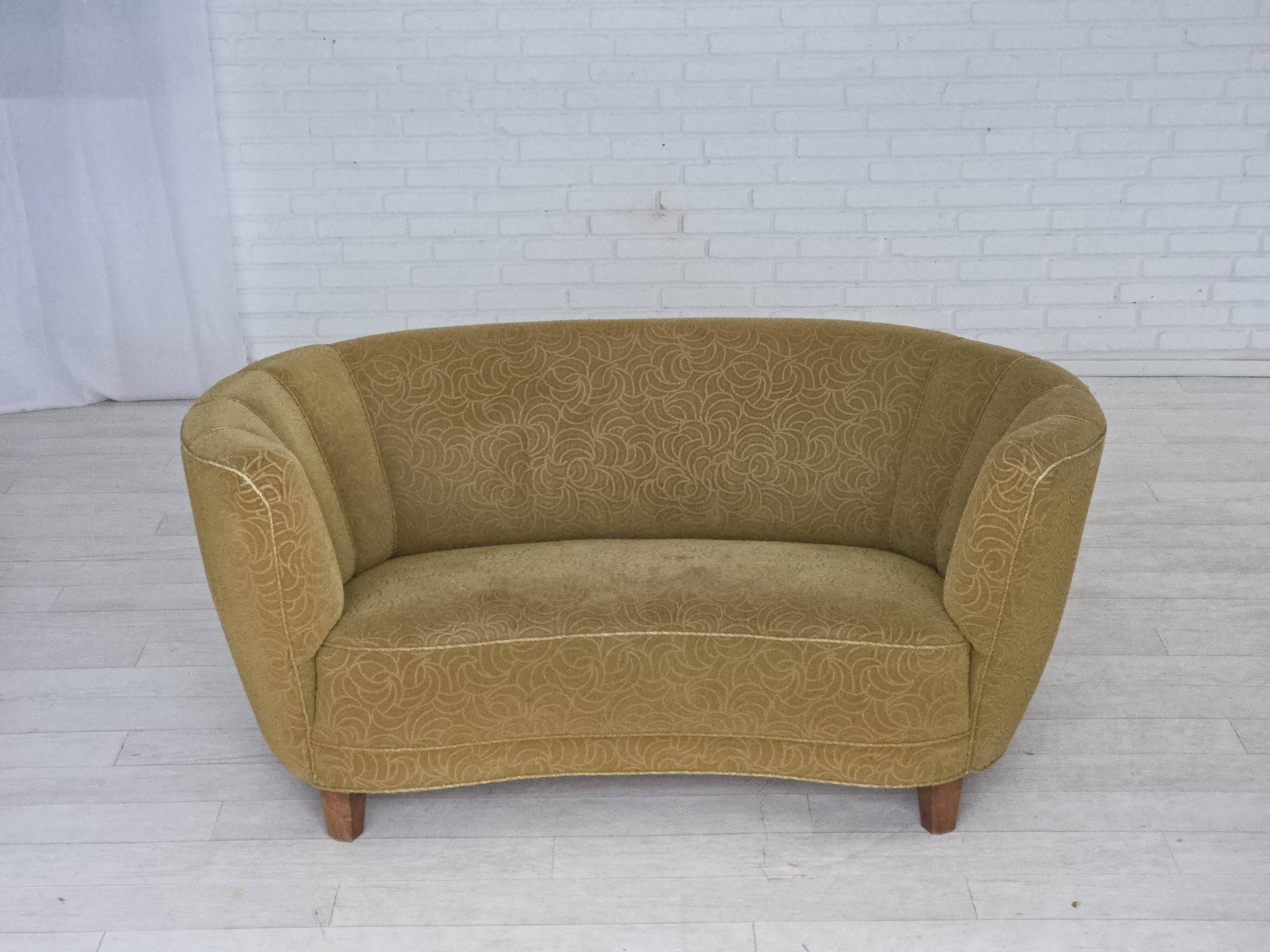 1960s, Danish 2-seater "Banana" sofa, furniture velour, beech wood.