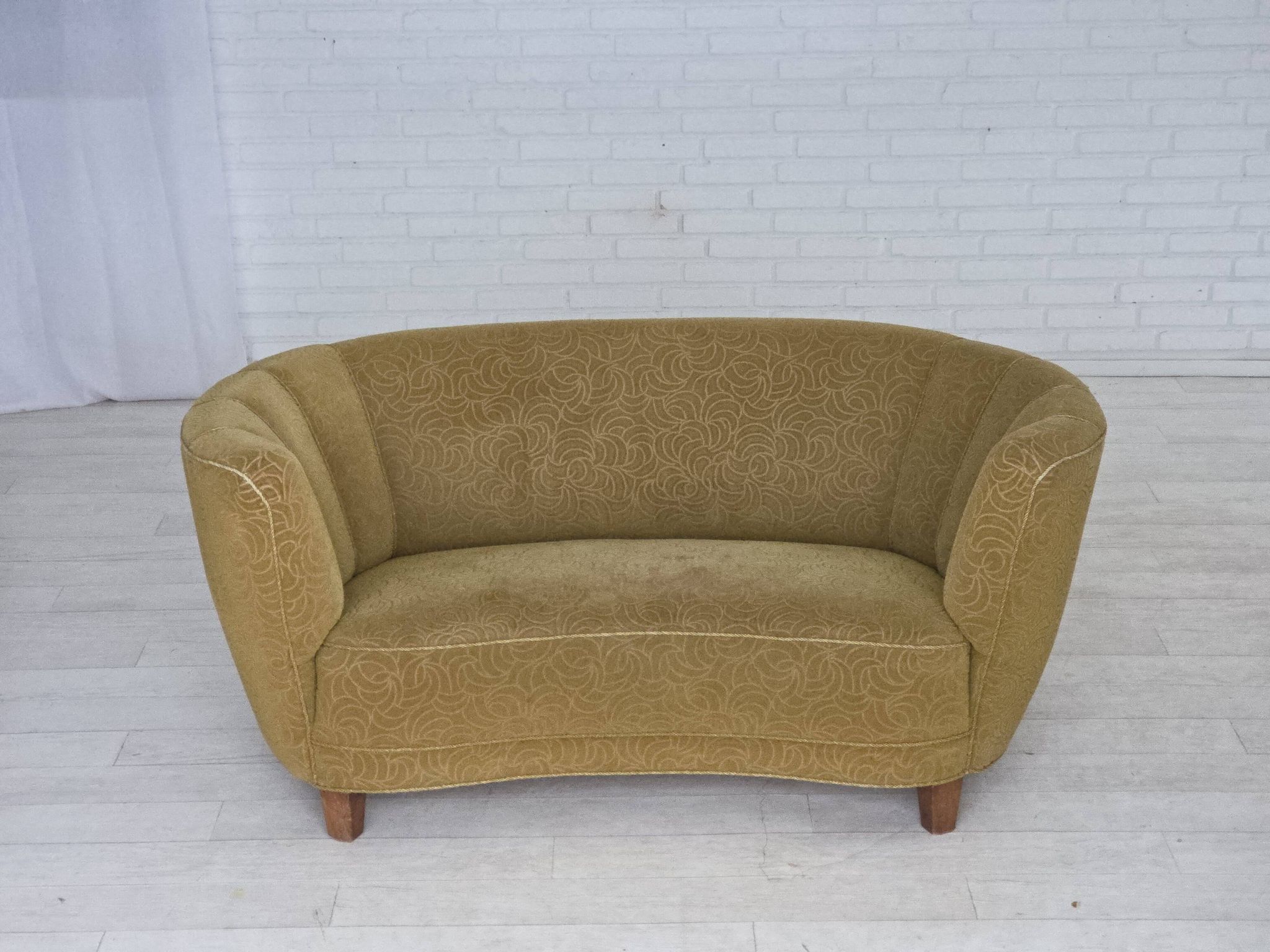 1960s, Danish 2-seater "Banana" sofa, furniture velour, beech wood.