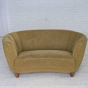 1960s, Danish 2-seater "Banana" sofa, furniture velour, beech wood.
