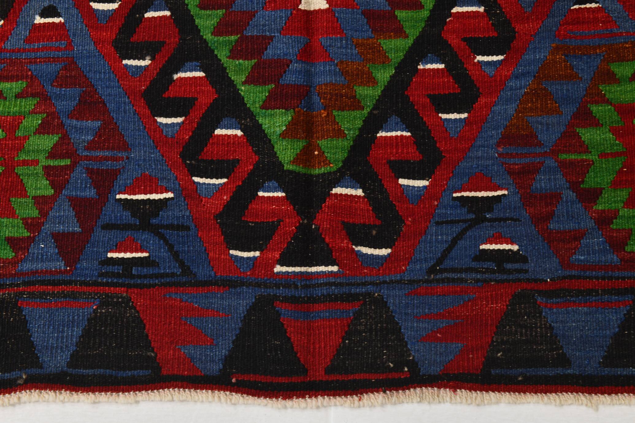 Geometric Blue & Green Vintage Kilim Rug, 154x305Cm