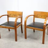 Italian Art Deco Lounge Chairs in Wood & Black Leatherette, set of 2