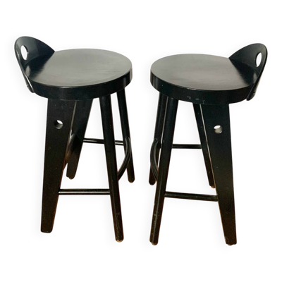 Paire de tabourets noirs design Baumann
