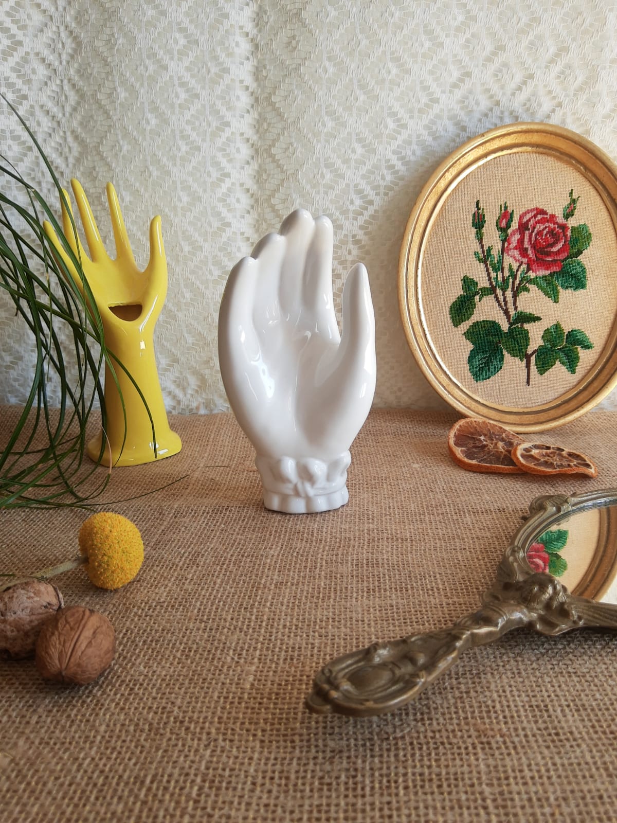 Vide poche main en céramique blanche - vintage