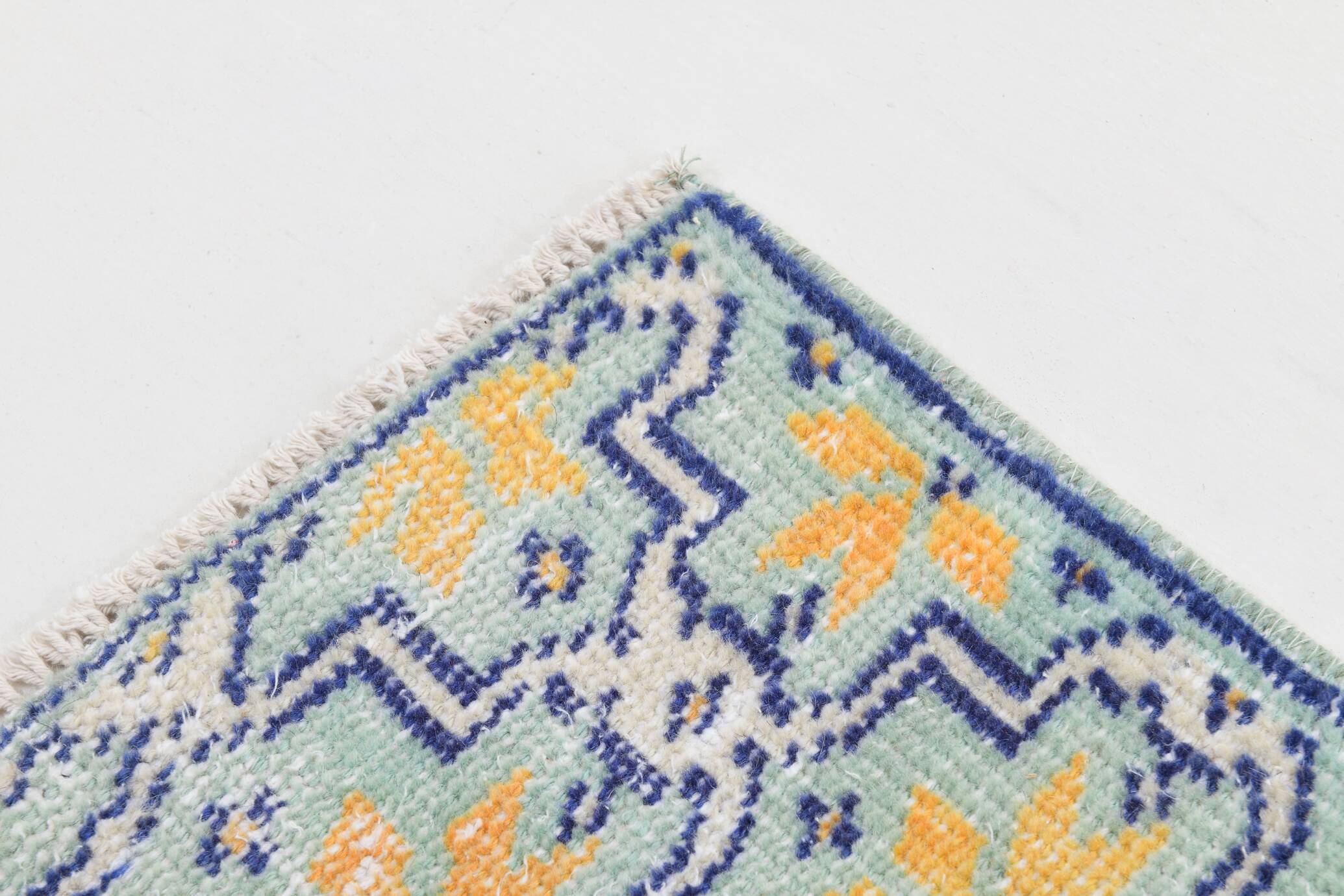 2x10 Blue & Yellow Vintage Runner Rug 73x328Cm