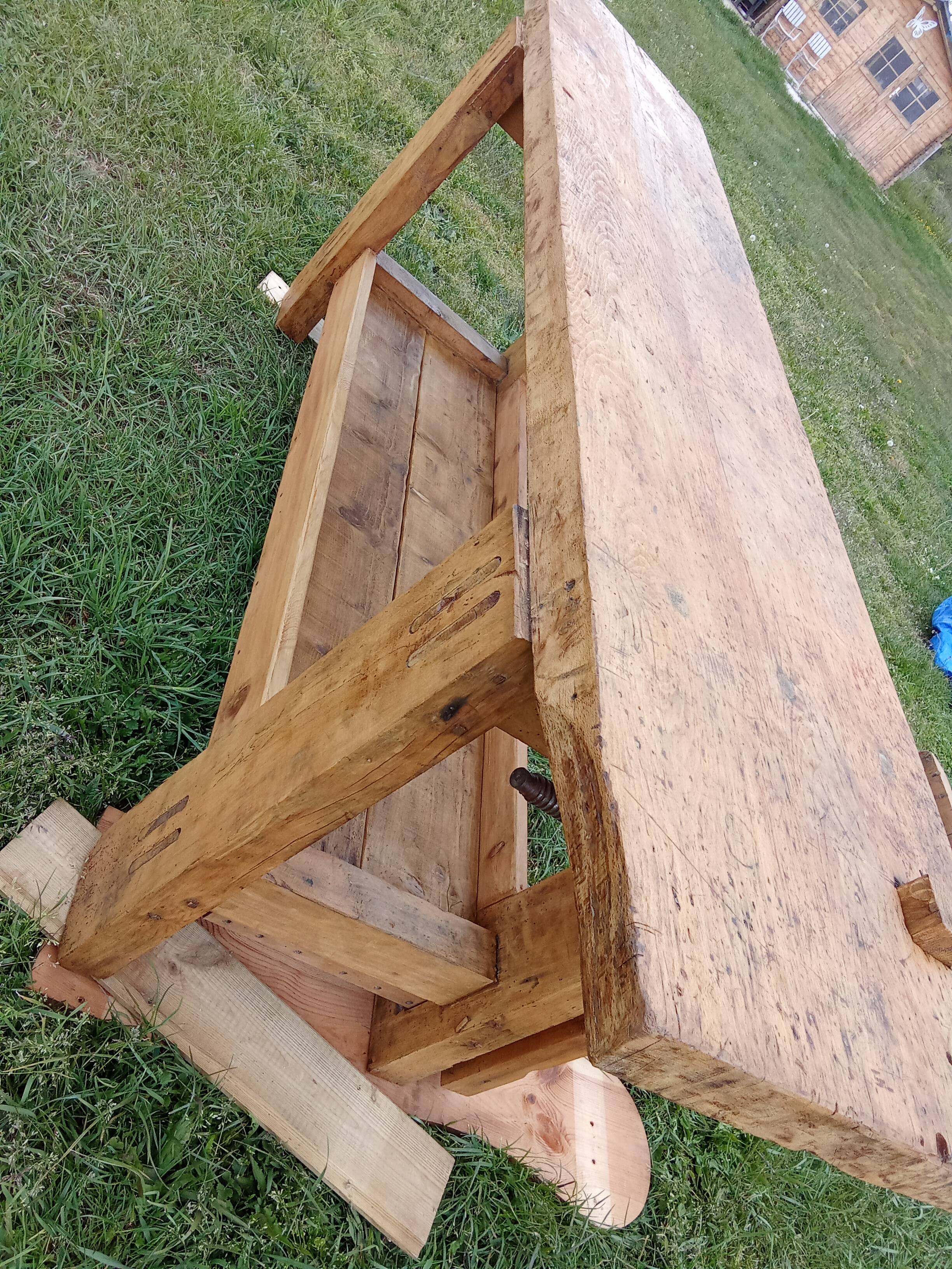 Old solid wood carpenter's workbench