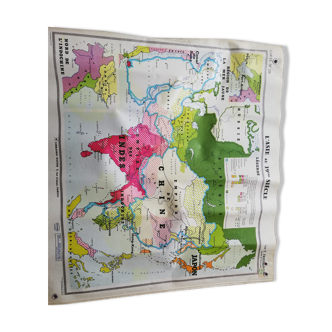 Geographical wall map of asia in the 19th century by y. trotignon.