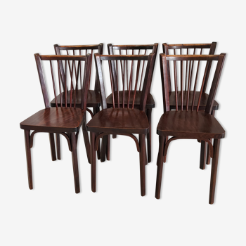 Suite de 6 chaises de bistrot Baumann vintage 1960
