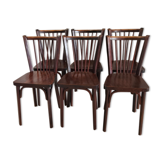 Suite de 6 chaises de bistrot Baumann vintage 1960