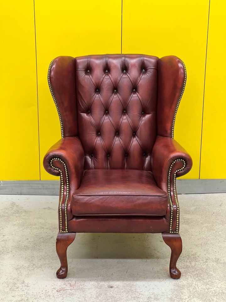 Burgundy leather vintage chesterfield wing chair