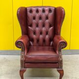 Burgundy leather vintage chesterfield wing chair