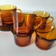 5 vintage amber Duralex cups and saucers