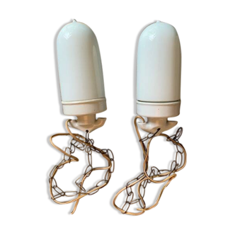 pair of porcelain and opaline pendant lights - Denmark 50s/60s