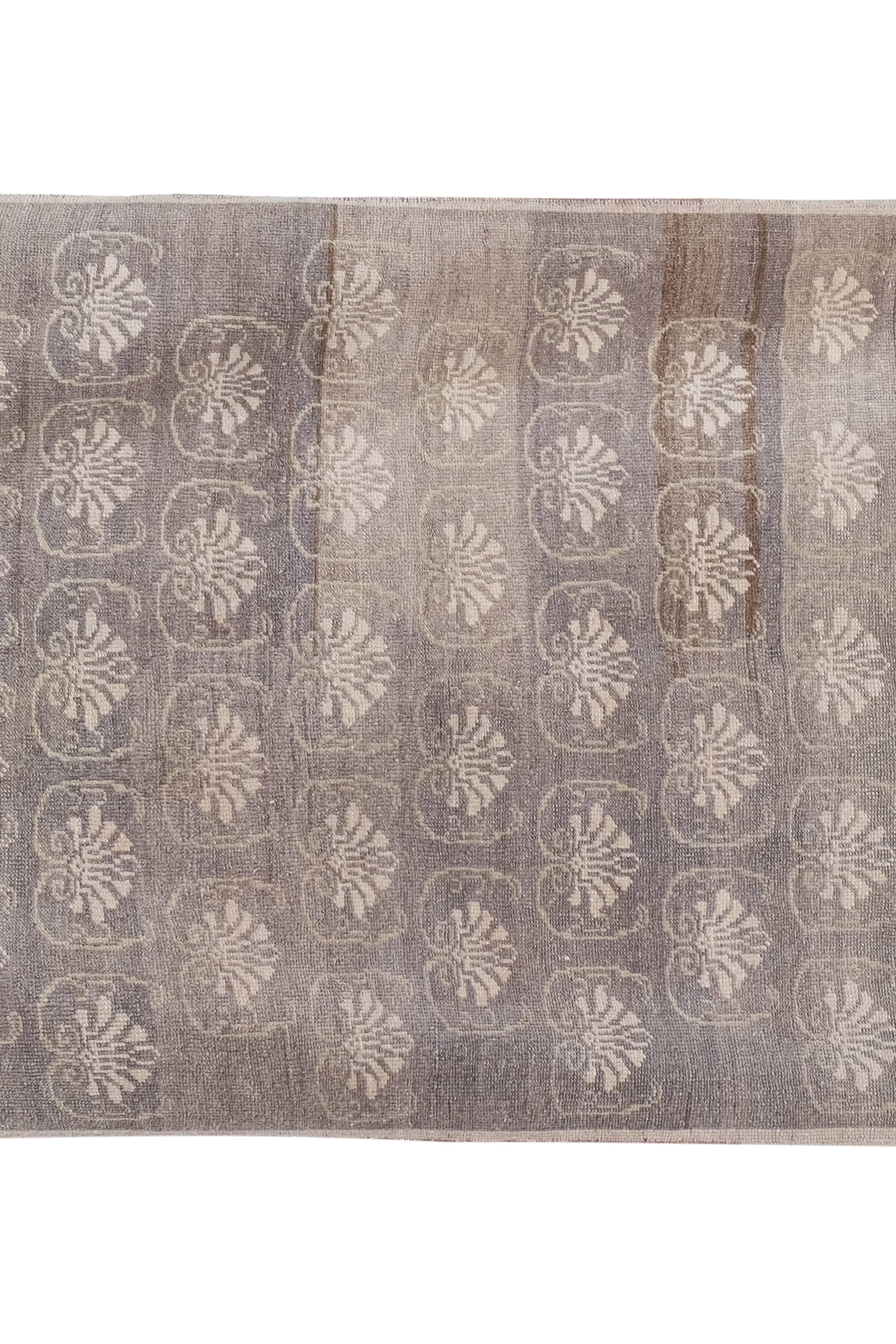 Vintage midcentury karapinar floral brown wool rug