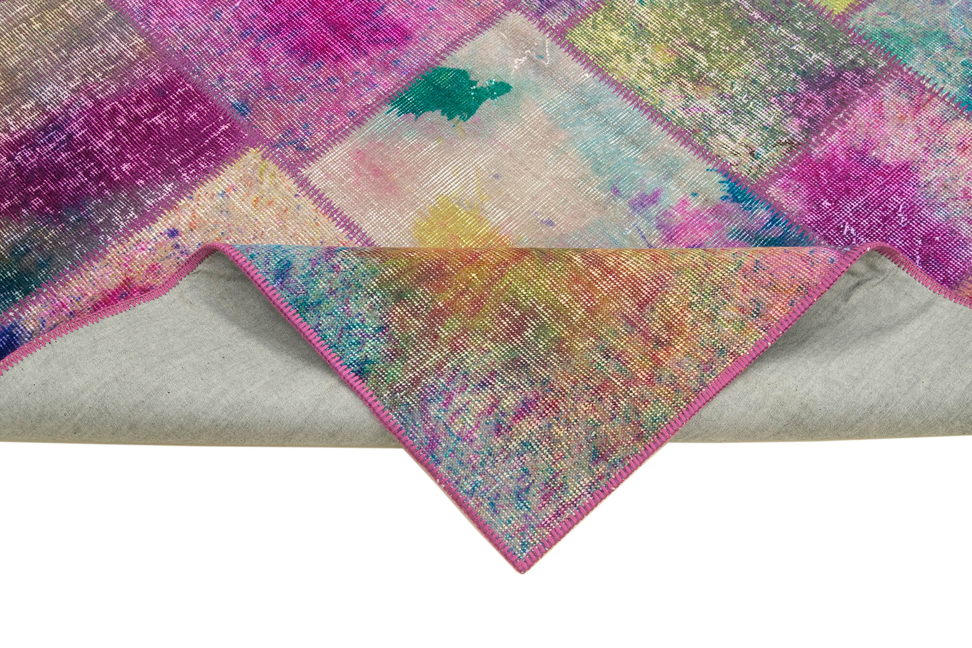 Hand-Knotted Anatolian Contemporary 169 cm x 240 cm Multicolor Patchwork Rug