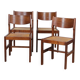 Set of 4 vintage solid wood and straw chairs, 1980
