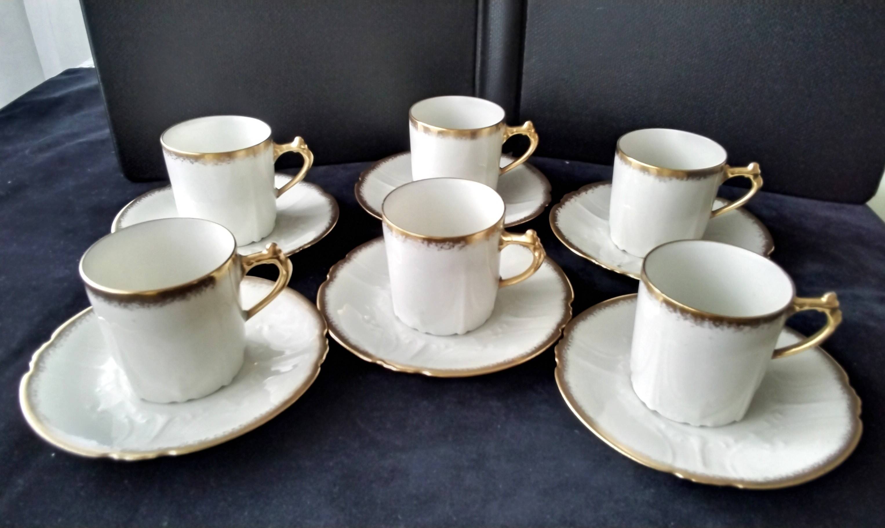 6 antique coffee cups in Limoges porcelain
