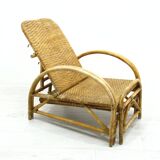 Fauteuil en rotin avec pouf escamotable, 1970