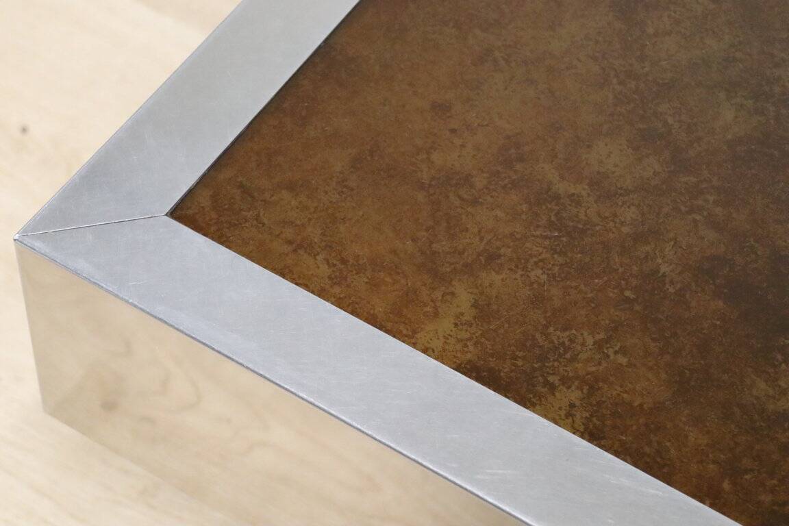 Vintage glass and aluminum bar coffee table, 1970