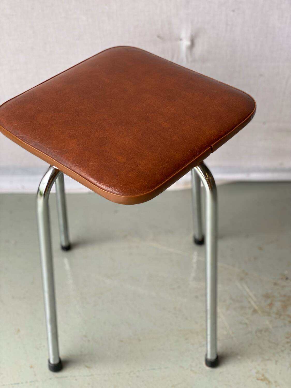 Vintage brown leather and chrome steel stool