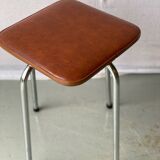 Vintage brown leather and chrome steel stool