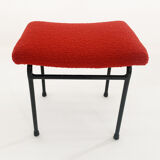 Stool in red wool boucle fabric, poland, 1960s