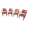 4 bridge armchairs in red skai from the 50s