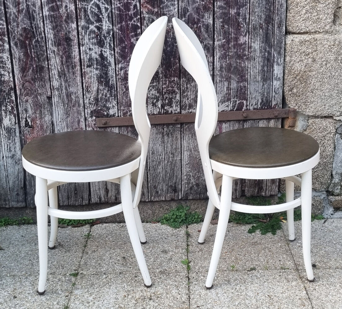 Pair Baumann chairs white seagulls, vintage, 70s