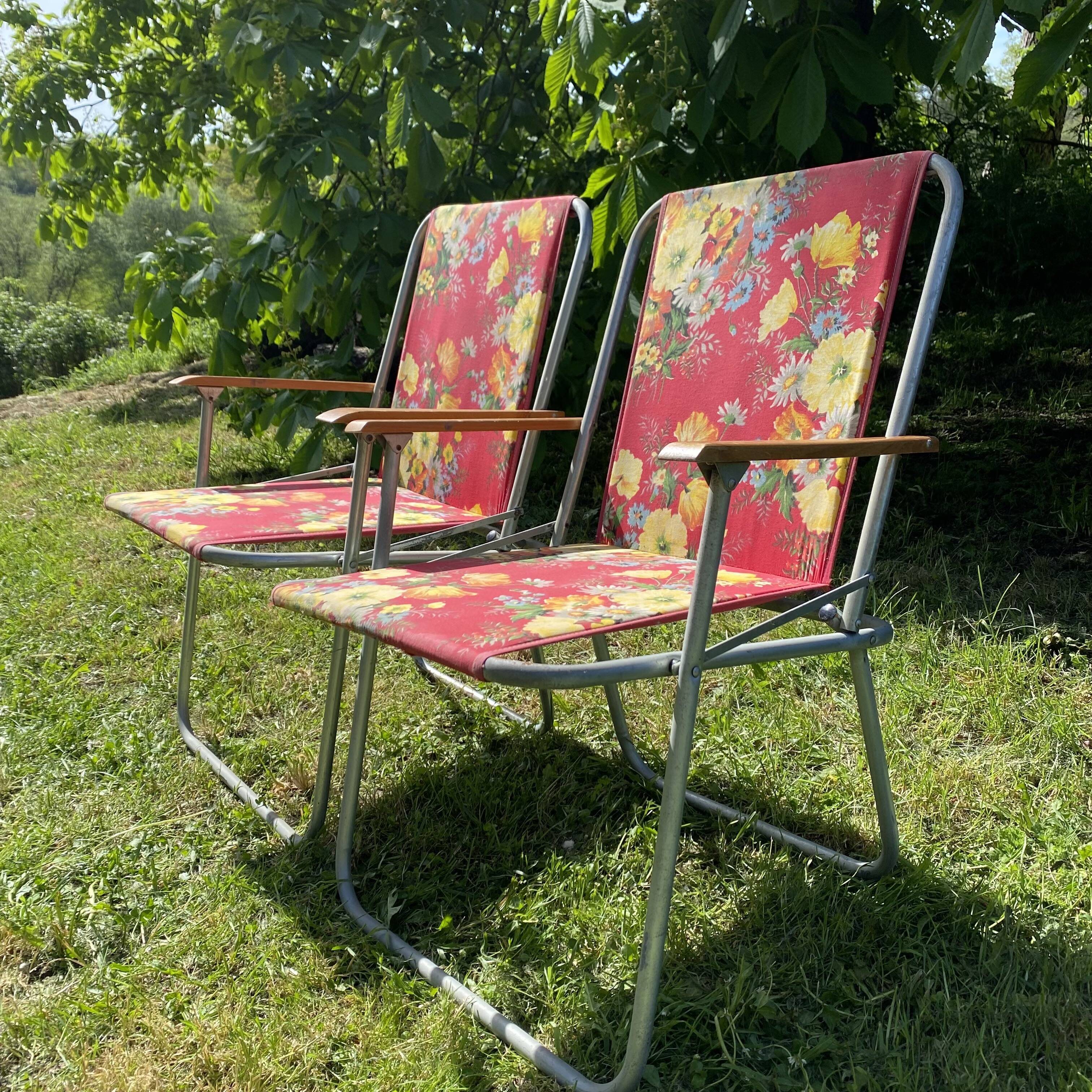 60s floral camping folding chairs