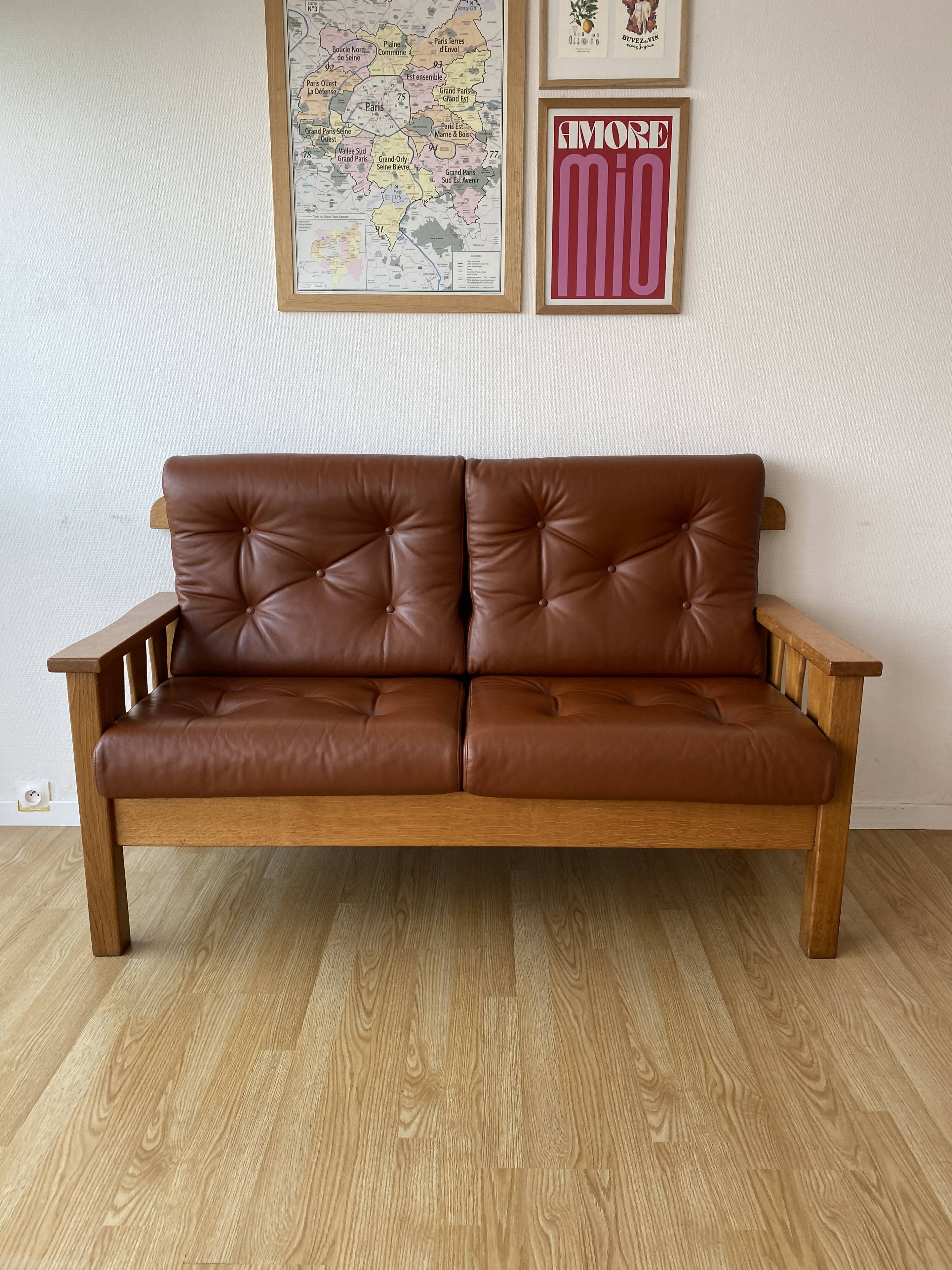 Banquette vintage en chêne massif