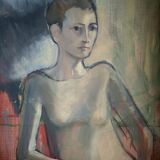 Oil on canvas embedded - female portrait - 65x46cm