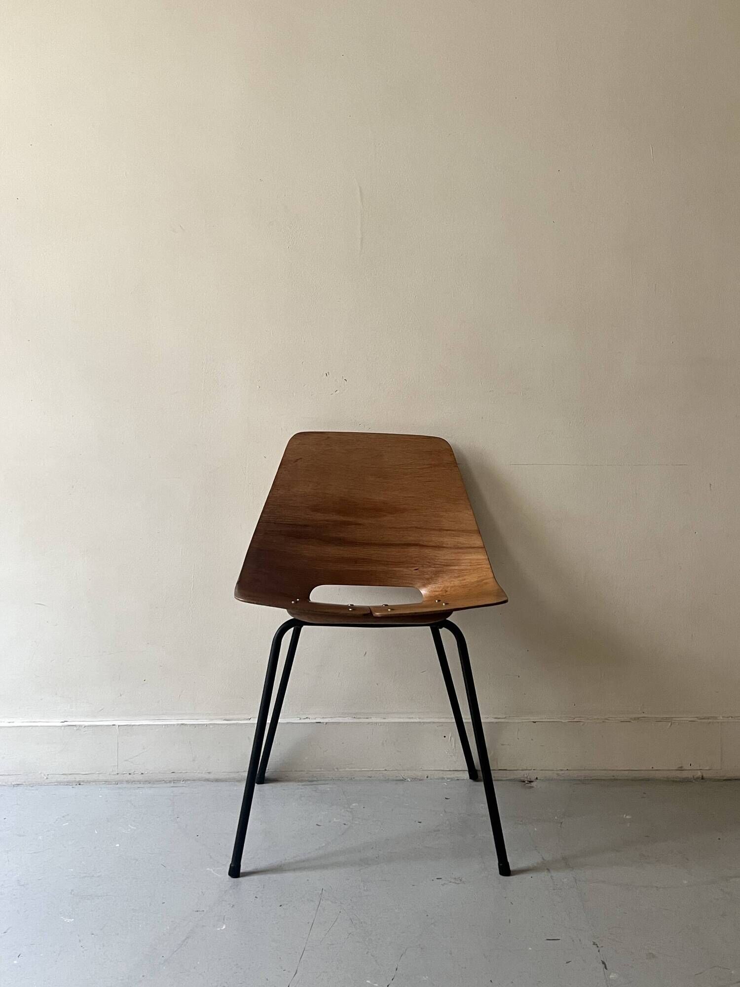 Barrel chair wood & metal by Pierre Guariche for Steiner Paris 1950