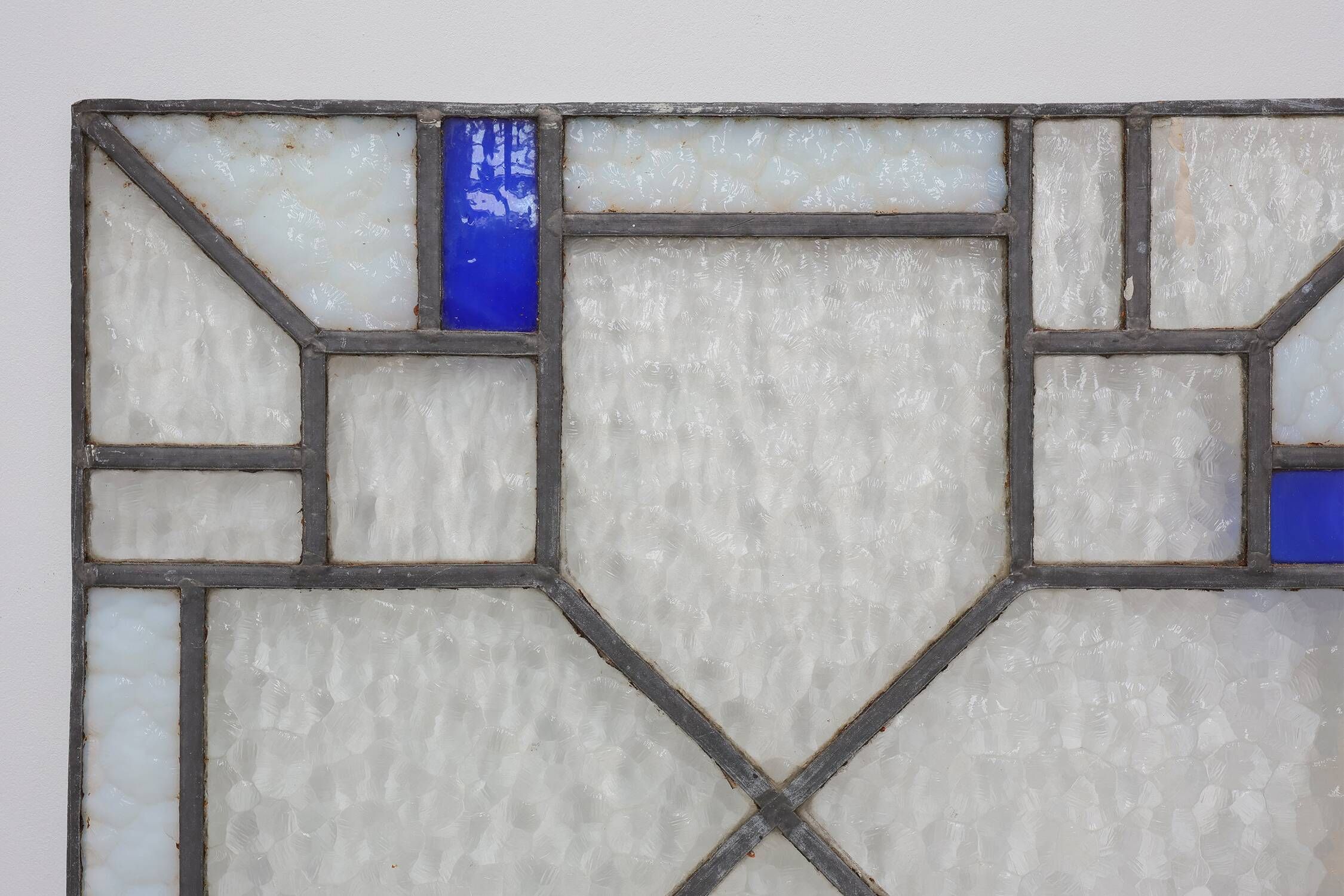 Art Deco Leaded Glass Panel with Geometric Cross Motif, Belgium, Circa 1920