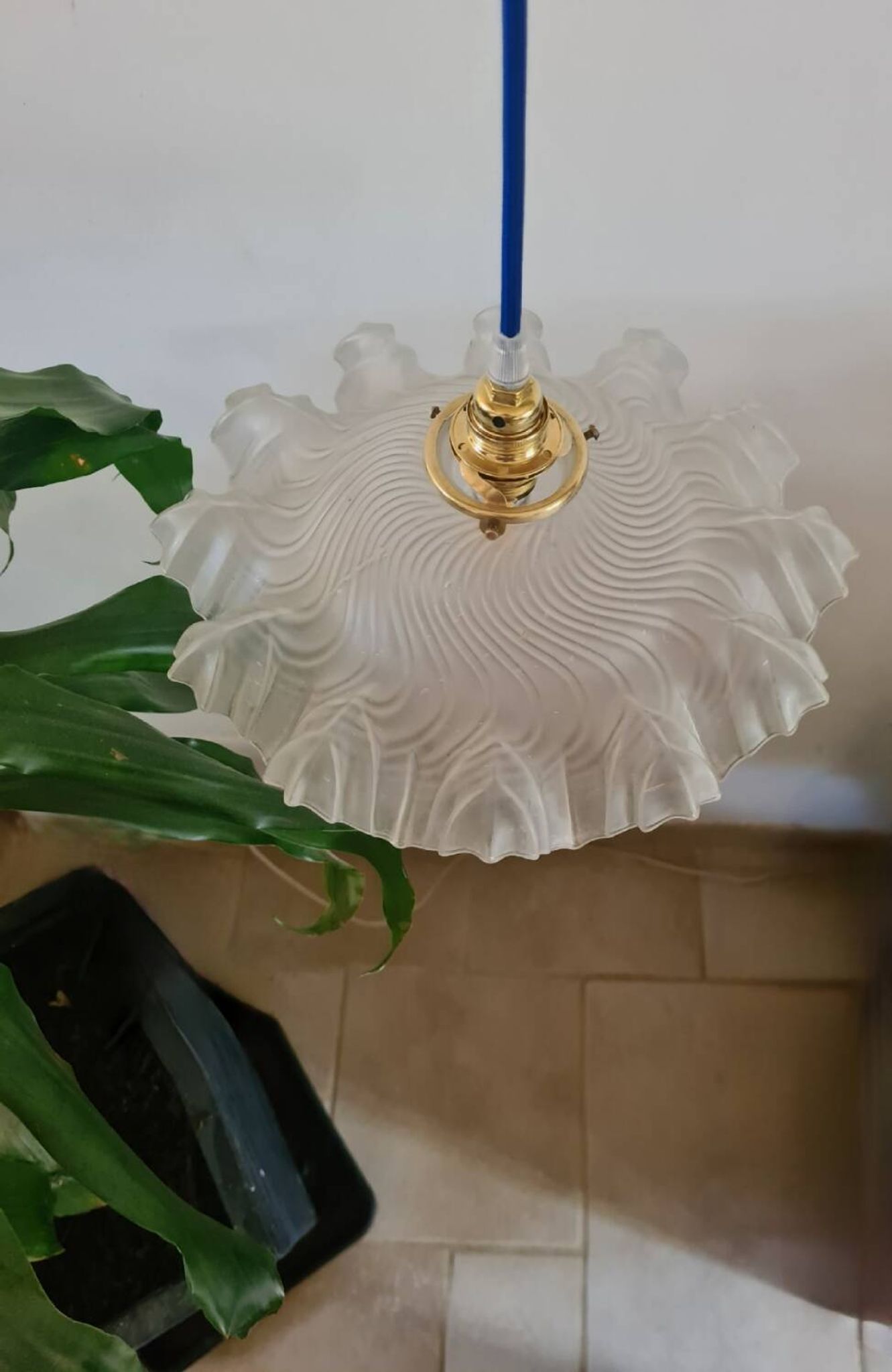 Suspension abat-jour vintage en verre dépoli