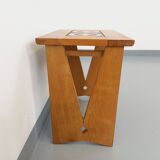 Vintage Guillerme and Chambron coffee and side table in solid oak and ceramic from the 50s and 60s