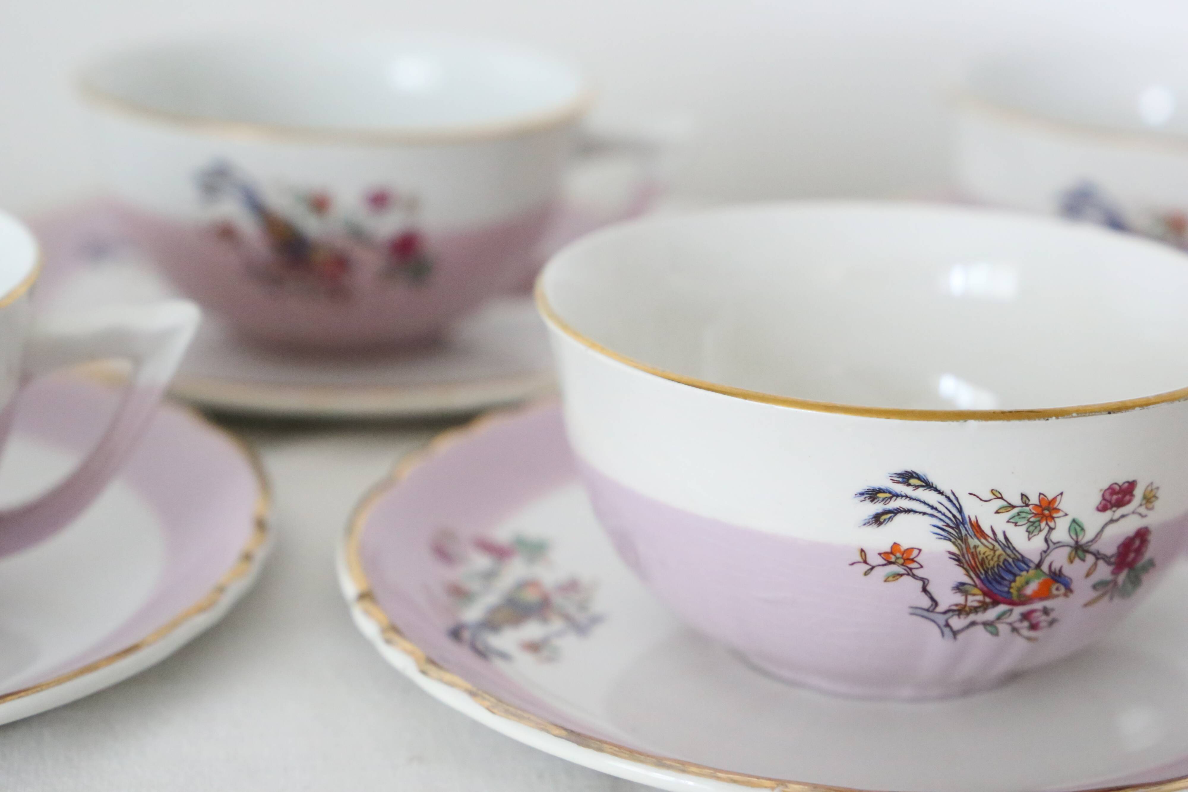 Set of 4 cups and sub-cups Moulin des Loups, vintage