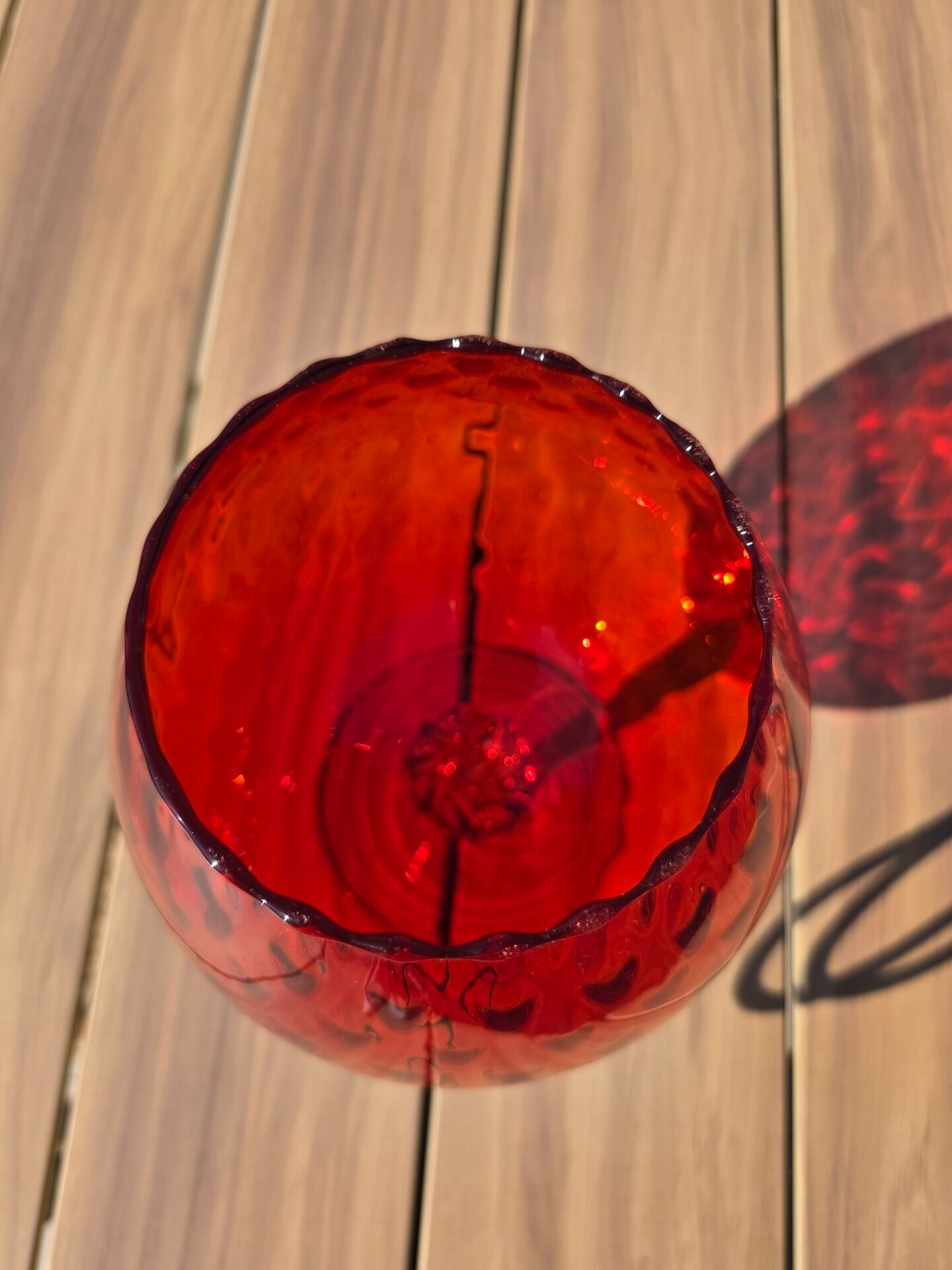 Giant glass 29 cm Empoli ruby red vintage blown glass