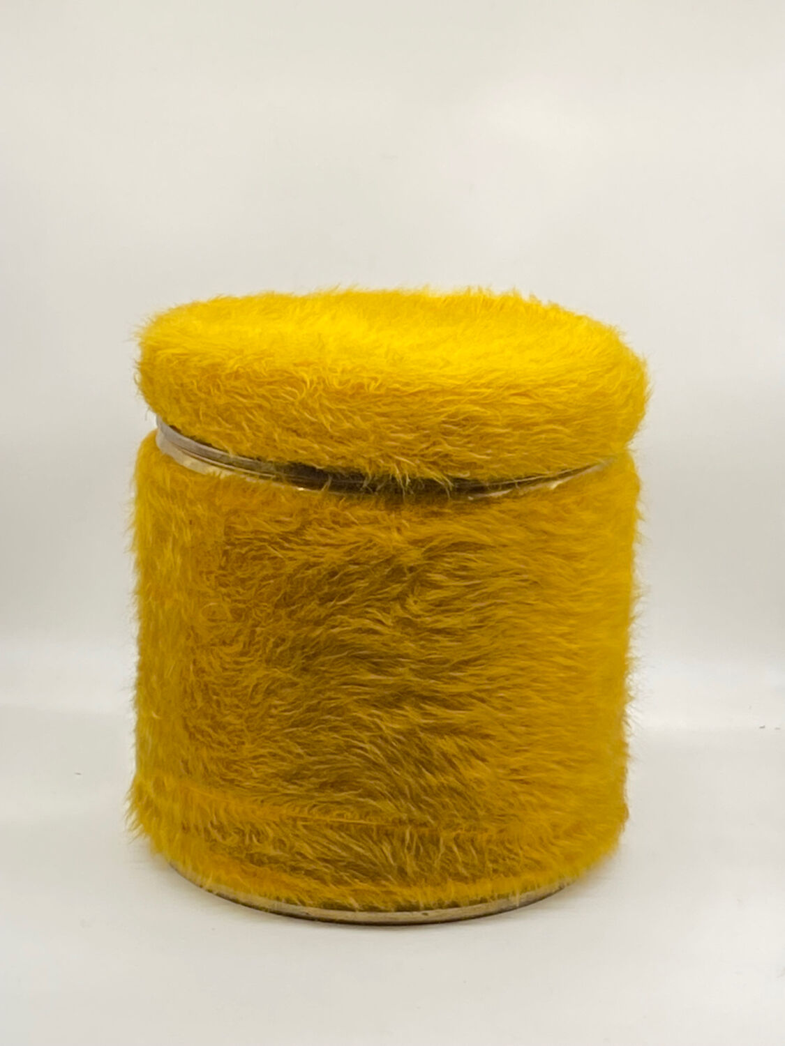 Pouf vintage, moumoute, moutarde, Pelfran