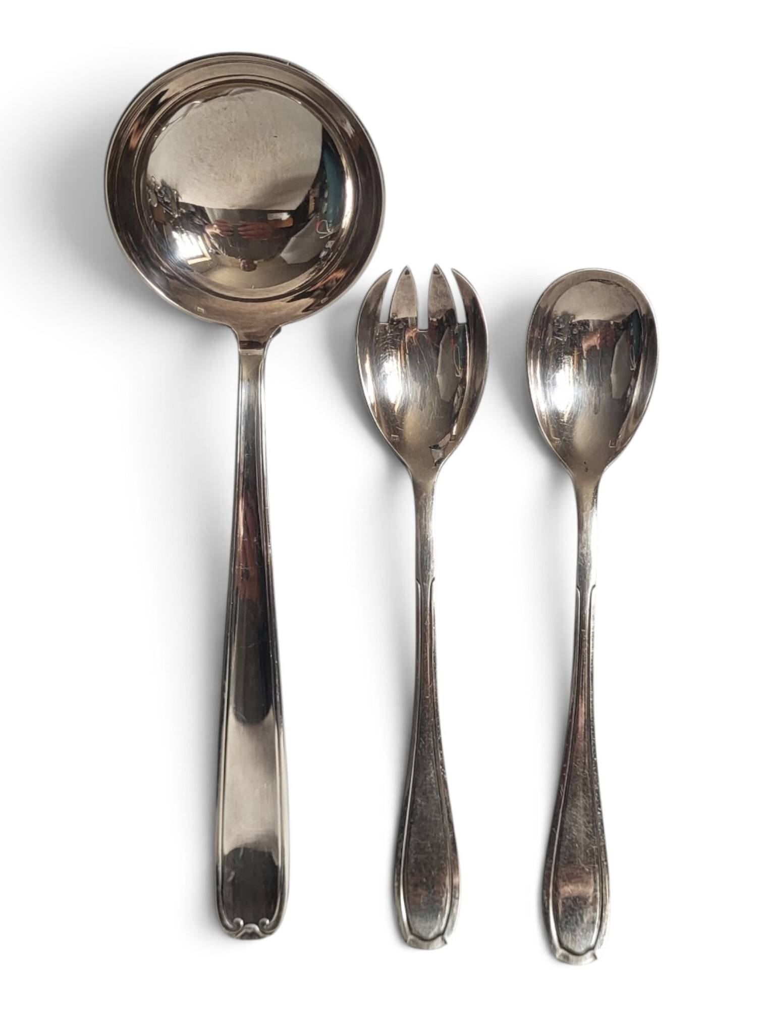 Silver-plated serving utensils - ladle, salad servers