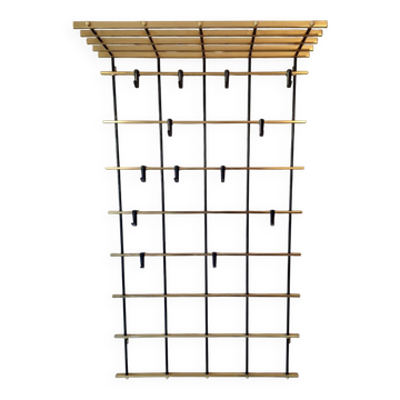 Wall mounted brass and metal coat and hat rack, 1960s