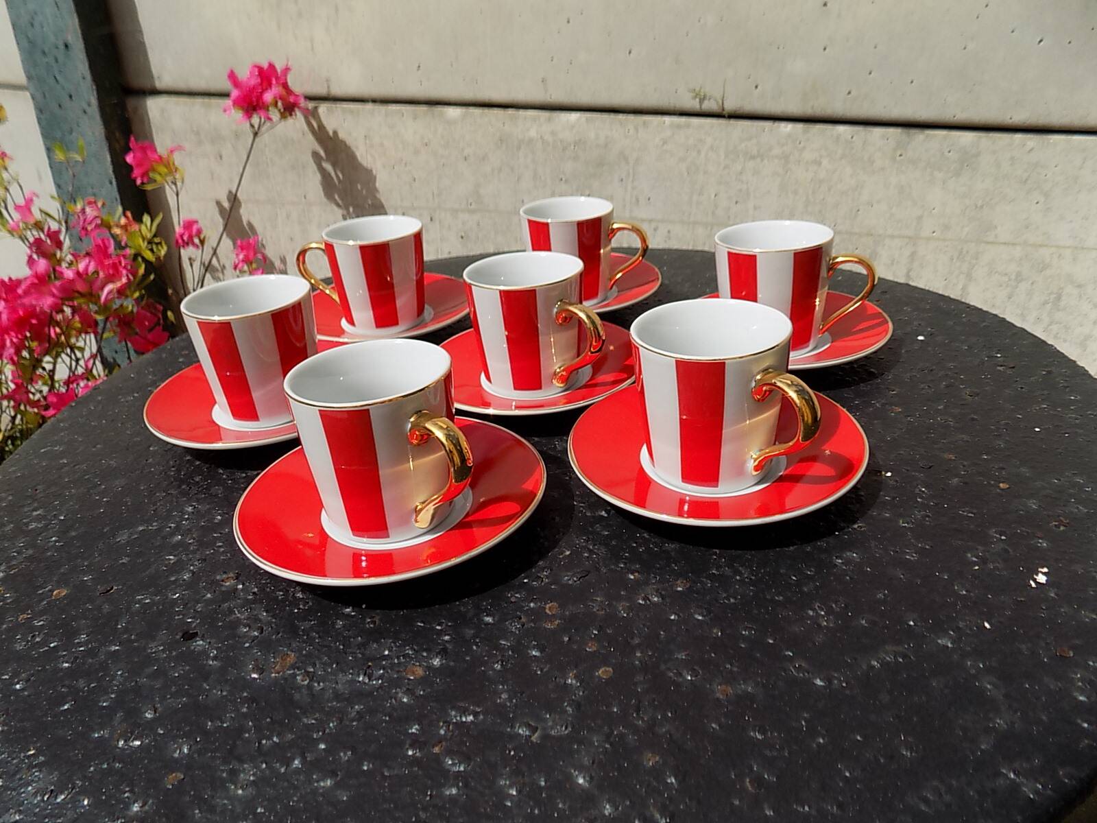 Striped cups and saucers