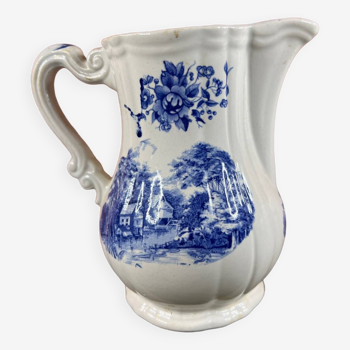 Sarreguemines romantic white and blue pitcher