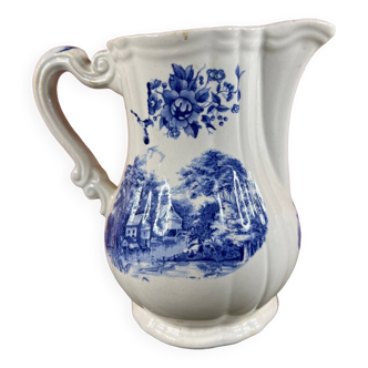 Sarreguemines romantic white and blue pitcher