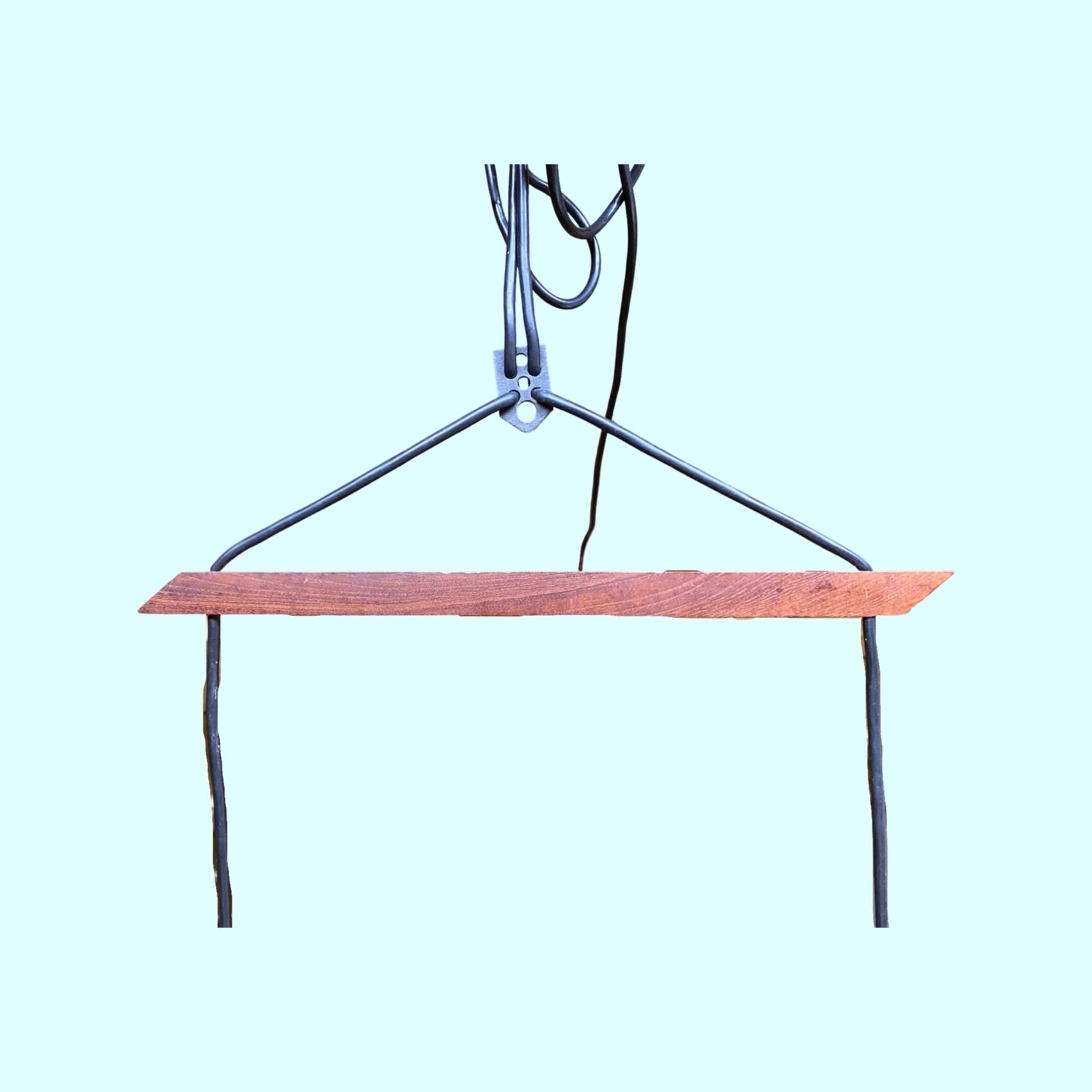 Rare Retro Glass/Teak Lamp From Denmark | Vintage Lighting with Teakwood Hanger and 2 Glass Lamps